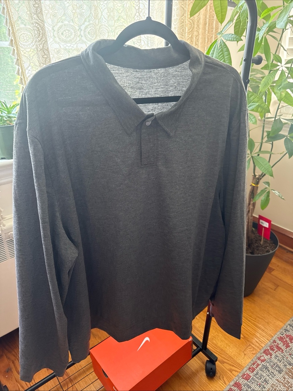 Men's Long-Sleeve Dark Gray Polo Shirt